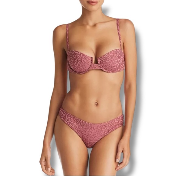 Onia Dalia Textured Leopard Bikini Top & Lily Leopard Bikini Bottom Size S - Picture 1 of 12